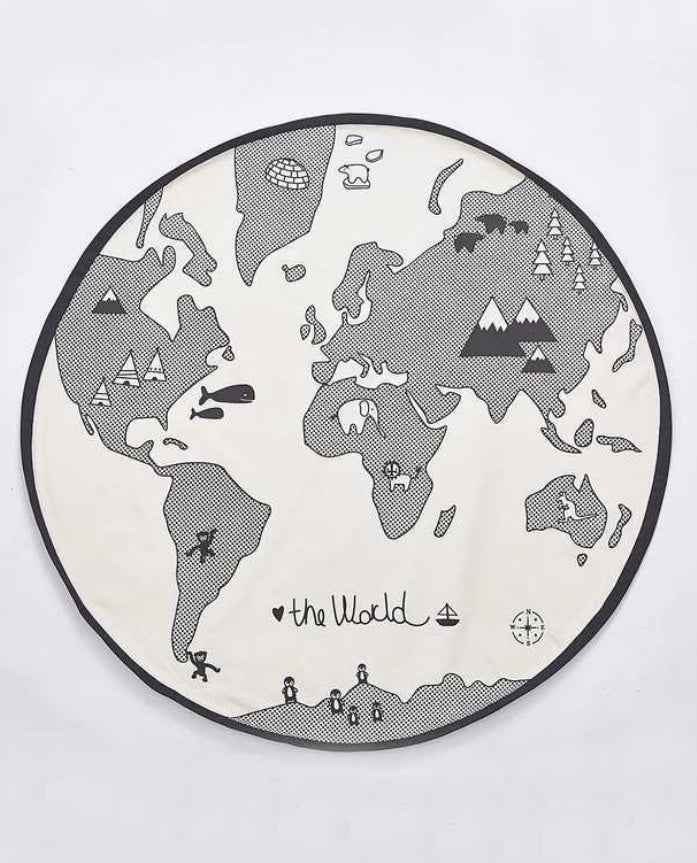 Soft fabric world map round play mat with cushioned design for safe baby play