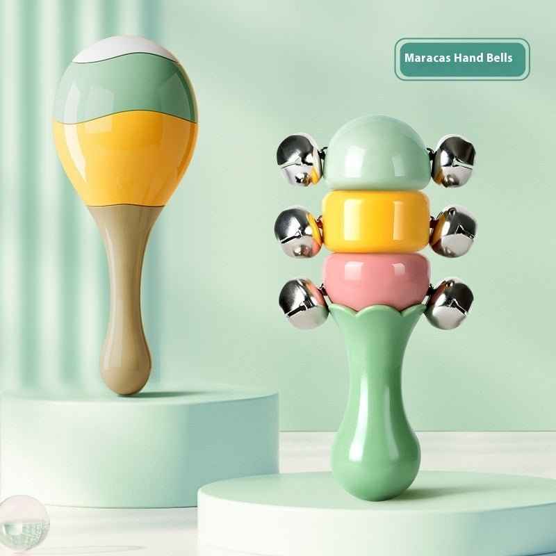 Colorful infant sensory rattle with multiple textures and sounds