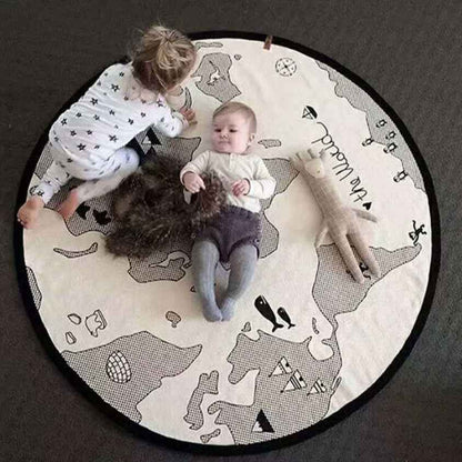 Handprinted world map baby crawling mat with soft cotton for newborn playtime