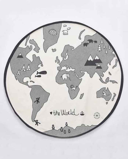 Soft fabric world map round play mat with cushioned design for safe baby play
