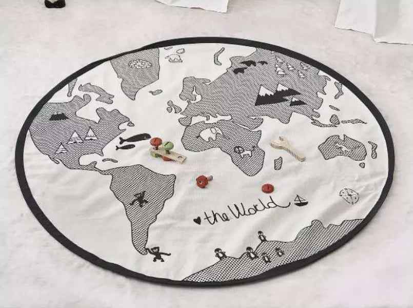 Detailed world map round crawling play mat with continent designs for babies