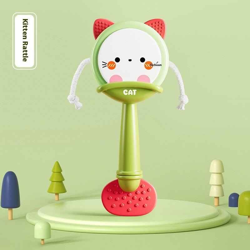 Pale green baby rattle toy with soft handle and delightful sounds