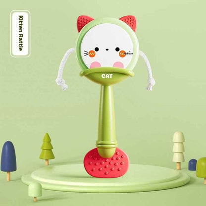 Pale green baby rattle toy with soft handle and delightful sounds