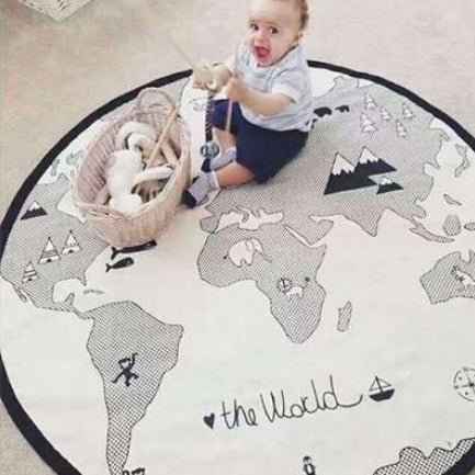 Colorful world map round crawling play mat with adventure theme for babies