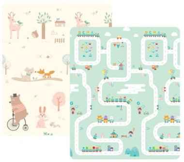 Safe foam play mat showing colorful patterns and eco-friendly material