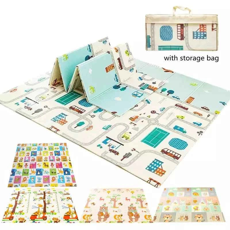 Colorful foldable foam play mat with cartoon animals design for babies