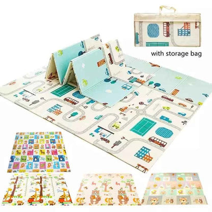 Colorful foldable foam play mat with cartoon animals design for babies